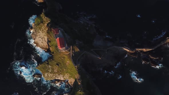 Aerial View of the Island and the Gaztelugatxe Temple, Northern Spain in Summer