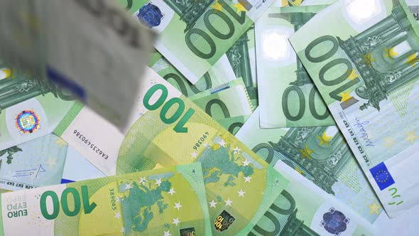 Falling Euro Banknotes Word Closeup