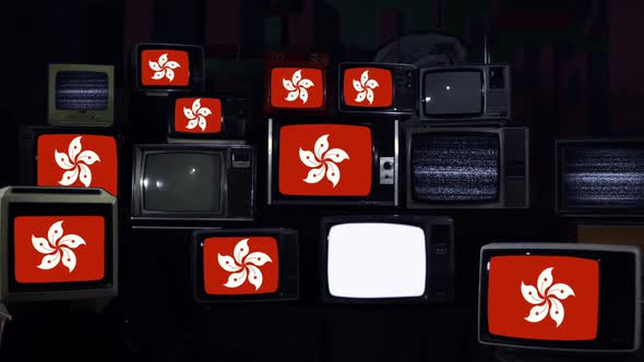 Flag of Hong Kong and Retro Televisions. alt