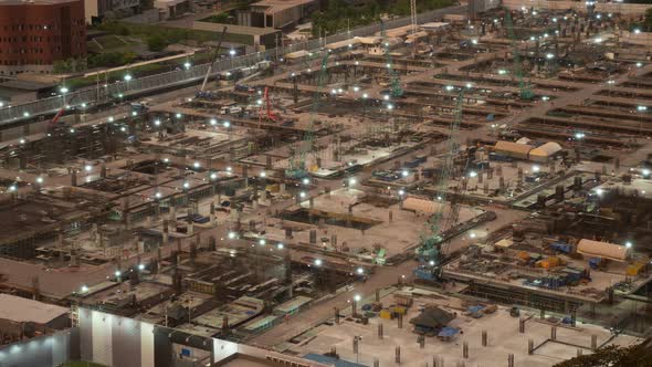 Time Lapse of Construction Site with Heavy Construction Machinery in Metropolis alt