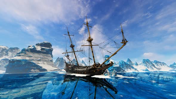 Ship frozen in ice