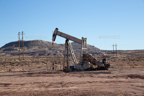 Old Oil Rig in the Desert during a sunny day