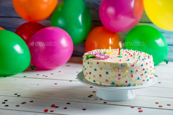 It\'s time to share birthday cake on old wooden table