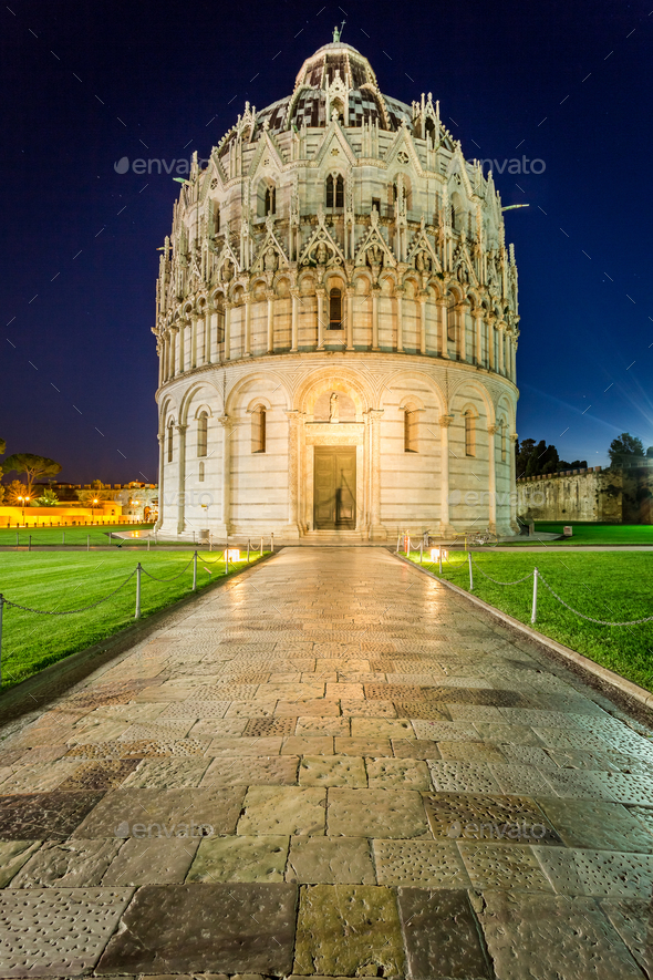 Baptistery in Pisa at night - Stock Photo - Images