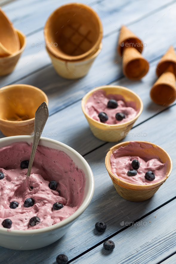 Homemade blueberry ice cream with yogurt Stock Photo by Shaiith PhotoDune