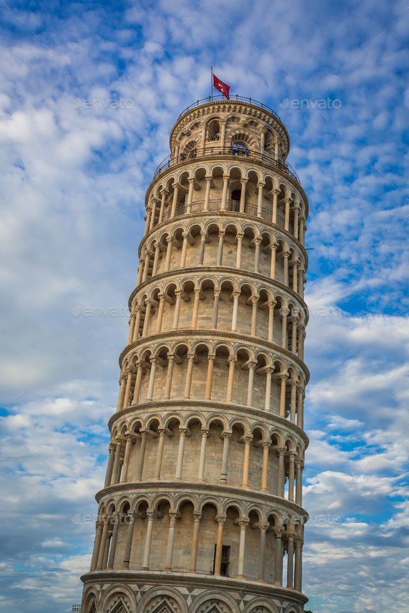 Leaning Tower of Pisa on blue sky background - Stock Photo - Images