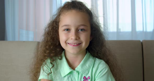 Portrait Honey Little Girl Smiling Child Looking at Camera are Sitting ...