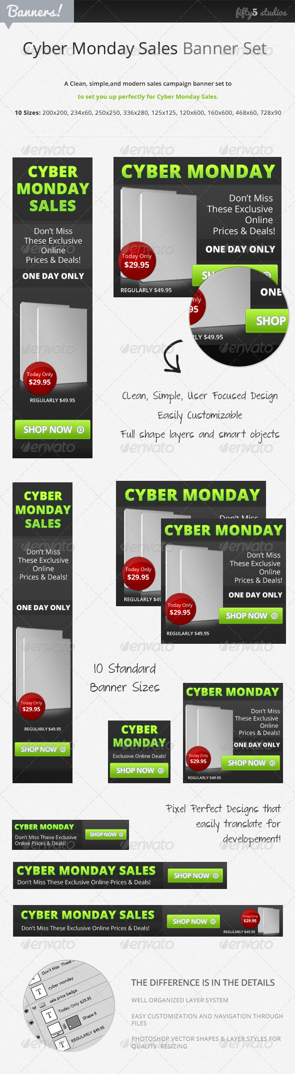 Cyber Monday Sales Banner Set - Banners & Ads Web Elements