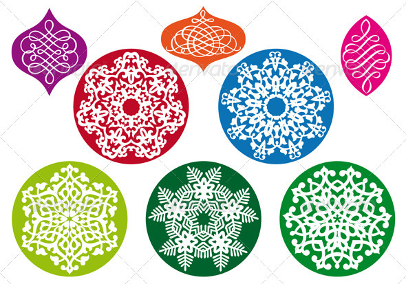 Christmas Balls With Snowflake Pattern, Vector - Christmas Seasons/Holidays