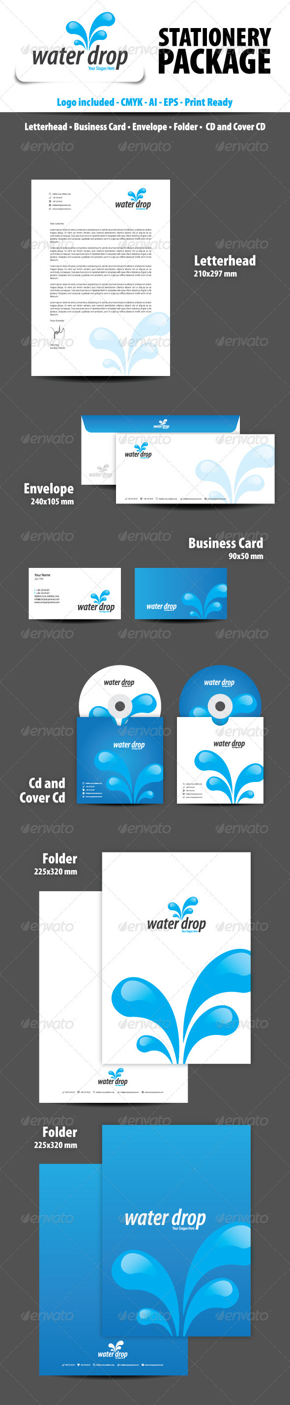 Water Drop Stationery Package - Stationery Print Templates