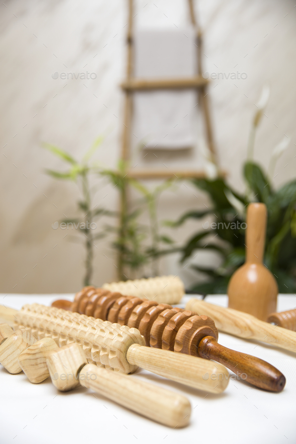 Wooden equipment for anti-cellulite maderotherapy massage - Stock Photo - Images