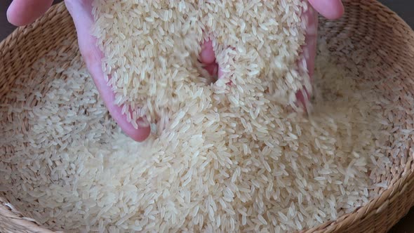 White rice in basket. Organic food rice.
