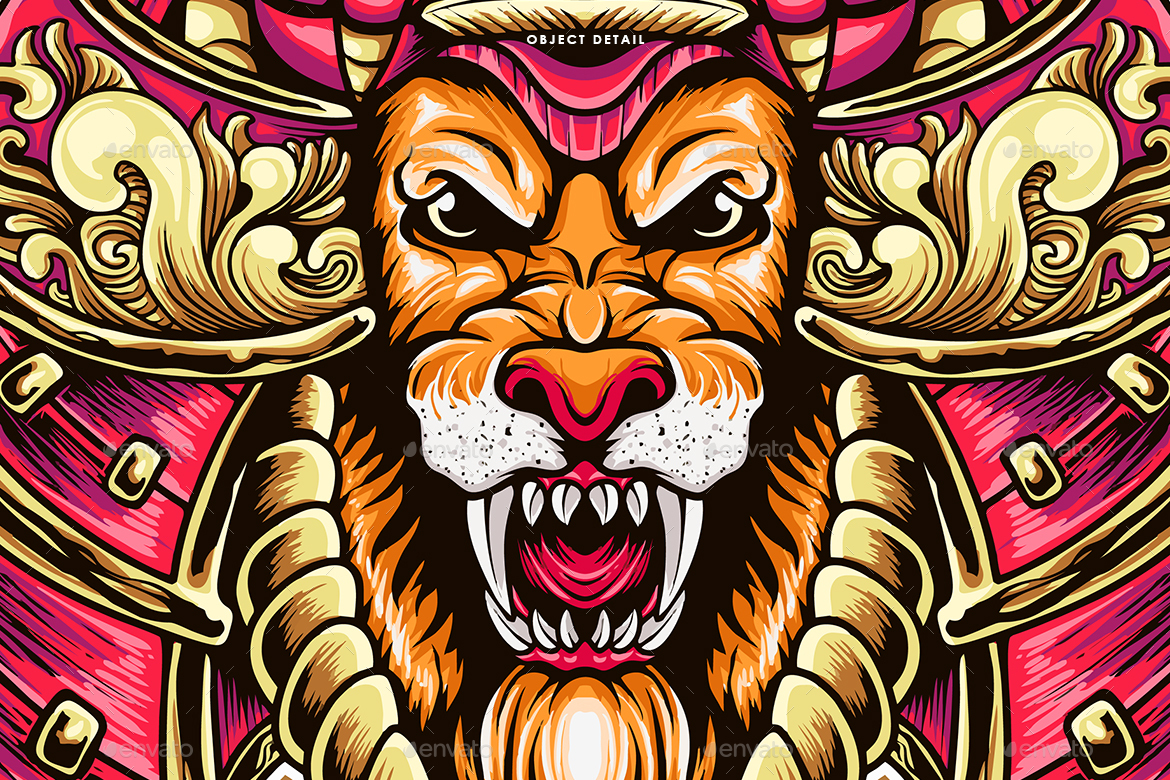 Japanese Lion Head Samurai Vector Illustration by richoirvansyah ...