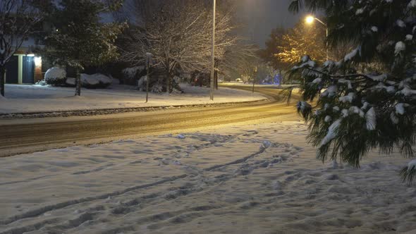 Winter Night Nature Background. Beautiful Winter Evening Landscape with Fresh Snow and Lanterns in a alt