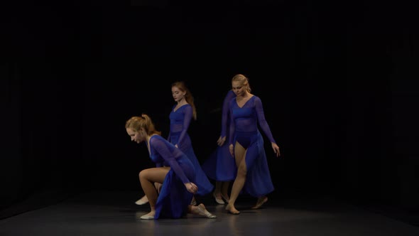 Four Young Pretty Ballerinas Are Dancing Elements of Modern Ballet alt
