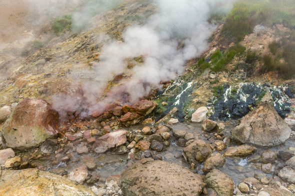 Thrilling aggressive hot spring, eruption fumarole, gas-steam activity ...