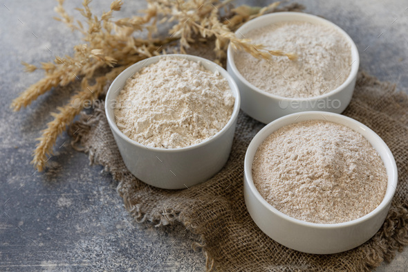 Wheat flour coarse from whole wheat grains, wheat bran Stock Photo by ...