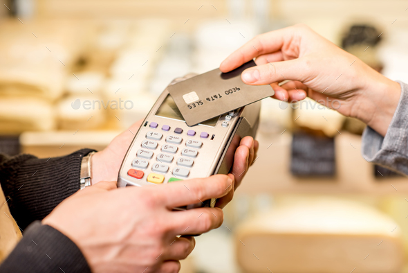 Paying with card in the food store - Stock Photo - Images