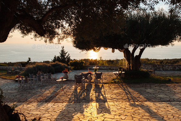 At the villa, at sunset on the island of Kefalonia - Stock Photo - Images