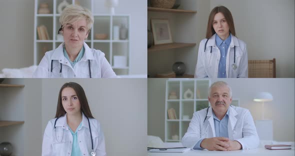 Doctor Wearing Headset Videoconferencing Training Therapist and Surgeon About Corona Virus Pandemic alt