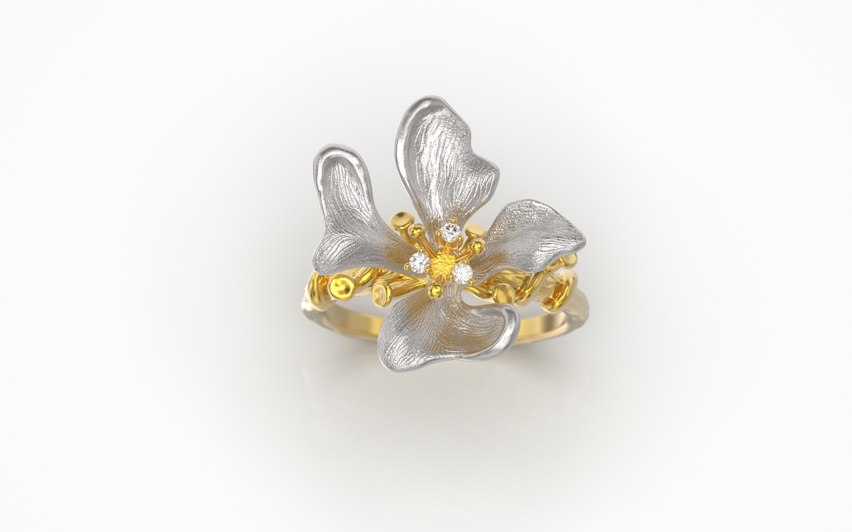High Jewelry Luxury Diamond Flower Shaped Ring 3D model 3D printable