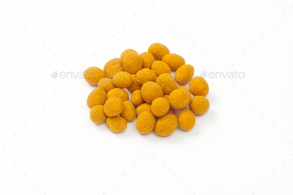 Fried Crispy Chilli Peanuts with Sea Salt and Pepper Isolated on a White Background - Stock Photo - Images