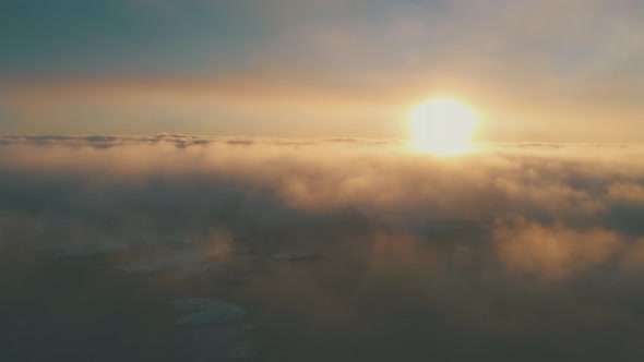 Antarctic Sunset Ocean Coast Fog Aerial View alt