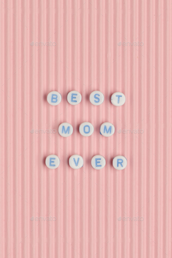 White BEST MOM EVER beads word typography