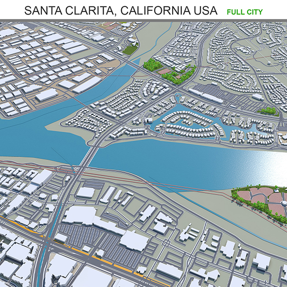 Santa Clarita city California USA 3d model 40km