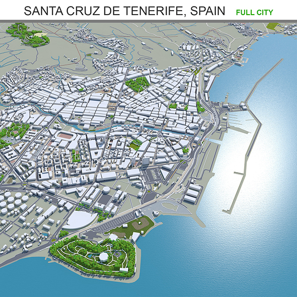Santa Cruz De Tenerife city Spain 3d model 30km