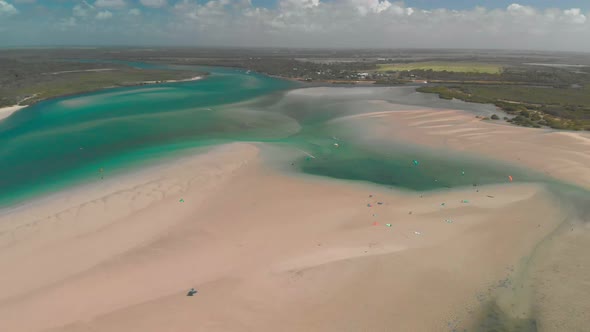 Drone aerial view of Elliott Heads Beach and River, Australia alt