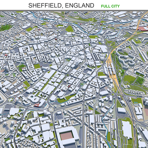 Sheffield city England 3d model 40km