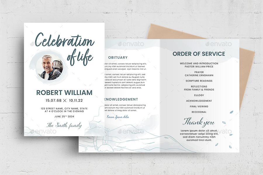 Hiker Funeral Program Template, Print Templates | GraphicRiver