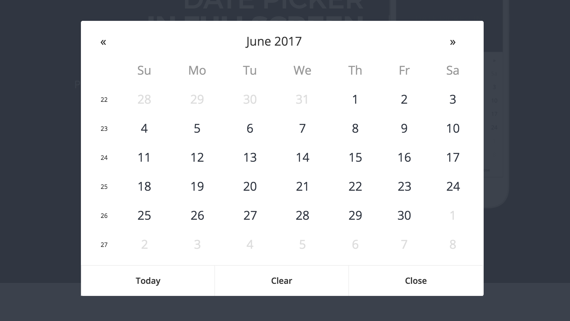 Date Picker In Fullscreen - jQuery Plugin