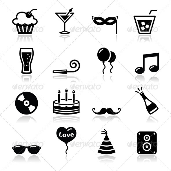 Party icons set - birthday, New Year's, Christmas - New Year Seasons/Holidays