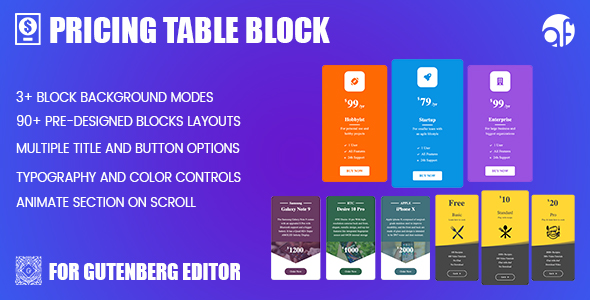 Pricing Table Block for WordPress (Gutenberg)