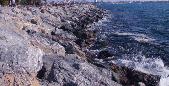 Waves And Rocks By The Sea Side