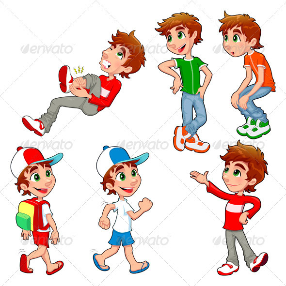 Boy in different poses and expressions. - People Characters
