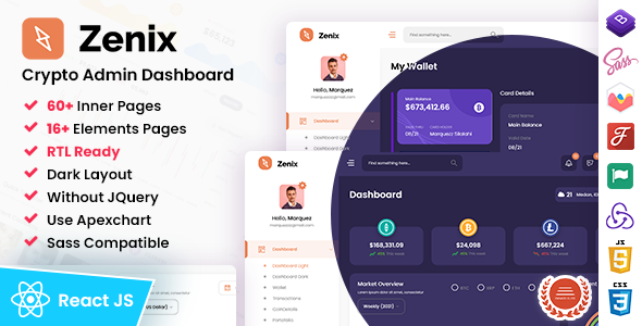 Zenix - React Redux Crypto Admin Dashboard Template