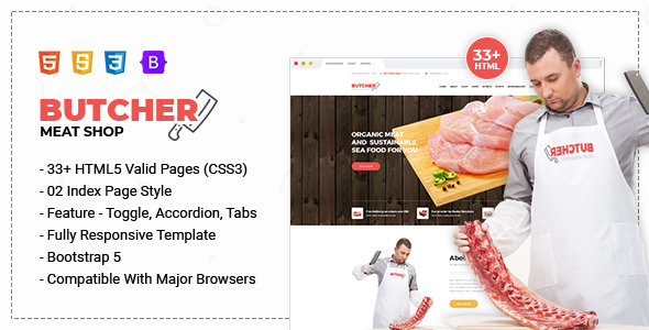Wondrous Butcher - Meat Shop eCommerce HTML Template