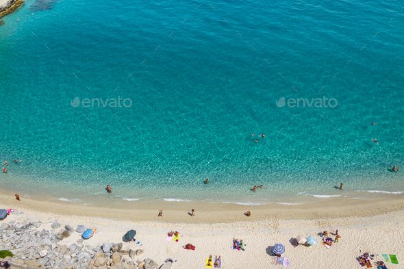 Aerial view of Tropea beach - Tropea, Calabria, Italy - Stock Photo - Images