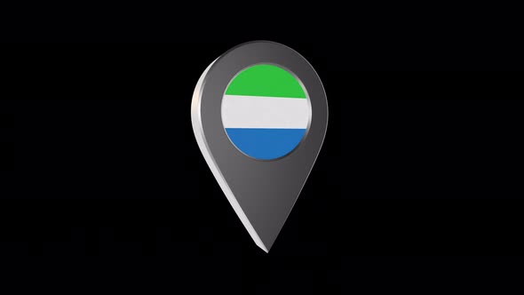 3d Animation Map Pointer With Sierra Leone Flag With Alpha Channel - 4K alt