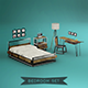 Interior bedroom set industrial design Low-poly 3D model