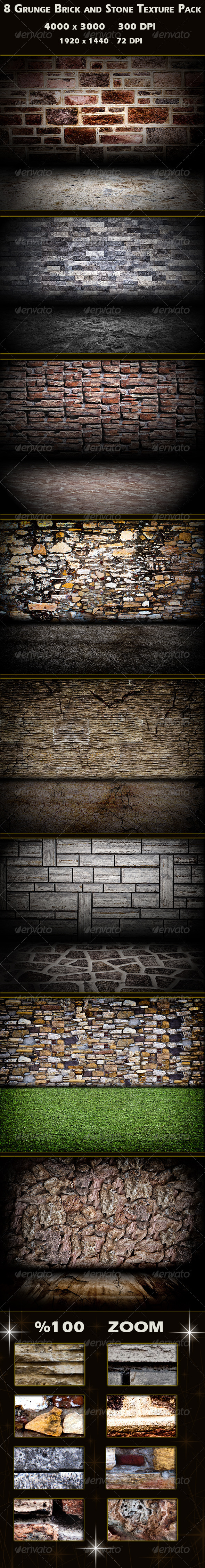 8 Grunge Brick and Stone Wall Texture Pack - Industrial / Grunge Textures