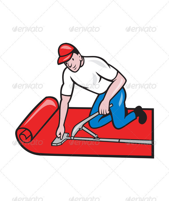 Carpet Layer Fitter Worker Cartoon - Industries Business