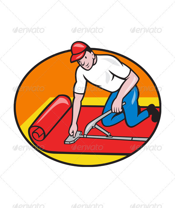 Carpet Layer Fitter Worker Cartoon - Industries Business