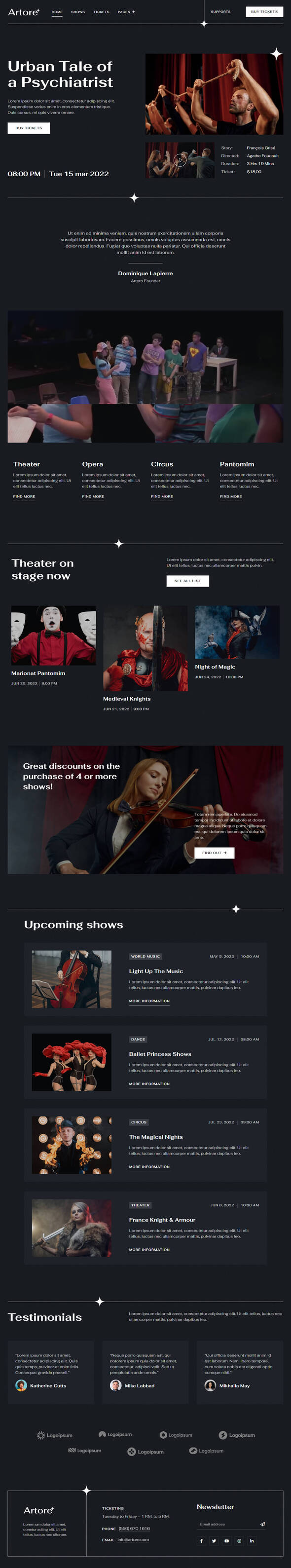 Artore Theater Entertainment Performing Arts Elementor Template Kit