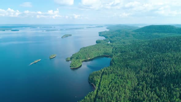 Aerial View of the Lake and Forest in South Finland