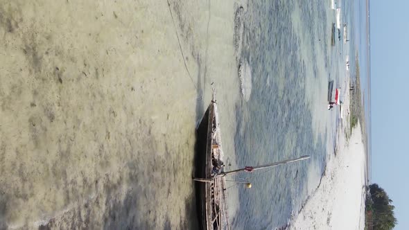 Vertical Video Boats in the Ocean Near the Coast of Zanzibar Tanzania Aerial View alt