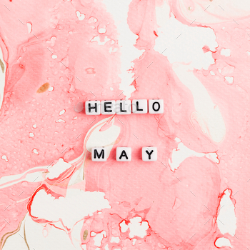 HELLO MAY beads message typography on pink